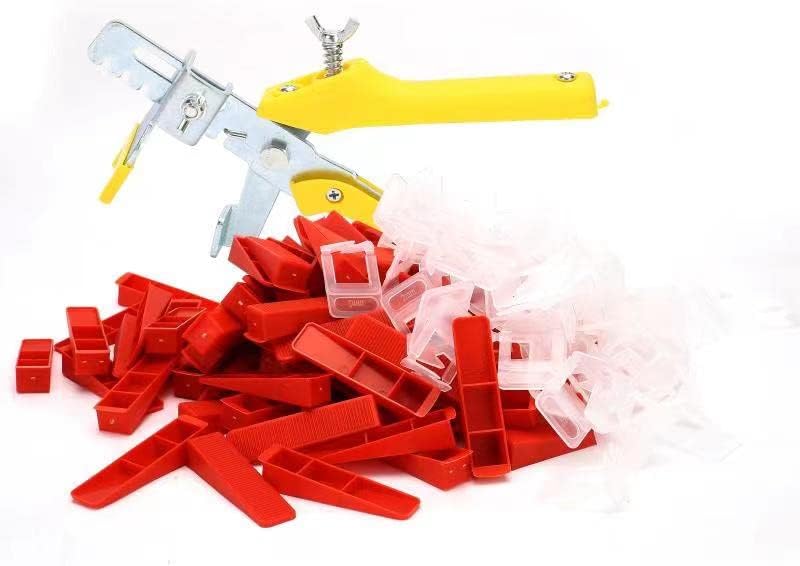 deuvuoTile Leveling System 1mm, 300 Pcs Tile Spacers Leveling Clips and 100 Pcs Reusable Wedges with Tile Leveling Pliers - Tile Tools Set for Stone Installation