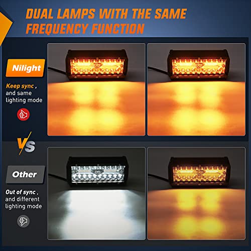 Image of Nilight 6.5inch Amber White Strobe 6 Modes 120W LED Pod Light | Constant /Flash 6 Modes Memory Wiring Harness Kit, Spot-Flood Combo Beam Auxiliary Lights Fit Truck Car ATV Jeep