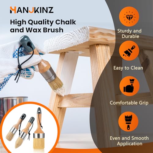 Hanjkinz FBS3PC002 Chalk Wax Paint Brush 3Pcs Set Including 2 Small Round Chalk Paint Brushes thumb #3