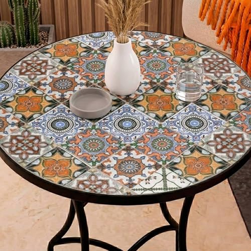 Mesa Auxiliar de Patio de Mosaico Redonda   Mesa de Café para Jardín y Terraza con Patas de Hierro Forjado Antióxido, Mesa Pequeña Decorativa para Exterior e Interior, Ø60x71, Modelo Notre Dame