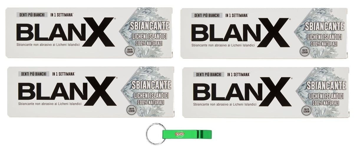Blanx Dentifricio Sbiancante, dentifricio sbiancante con lichene naturale, contro placca e macchie, dentifricio per rafforzare lo smalto dei denti da 75 ml + portachiavi Beni Culinari gratuito