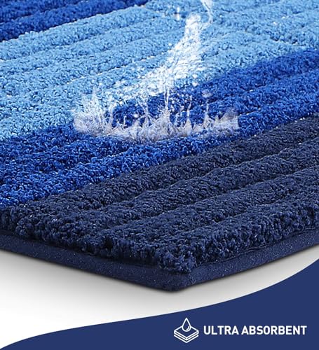 Image of Obsessions Soft & Plush Bath Mat | Quick Dry, Stain & Skid Resistant | Luxuriously Soft, Long Lasting Color | TPR Latex Backing, Size 40x60 cm, Light Blue & Cobalt Blue