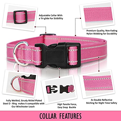 Winchester Reflective Dog Collar for Medium Dogs, Soft Breathable Nylon Pet Collar Adjustable with Buckle, Pink - Image 5
