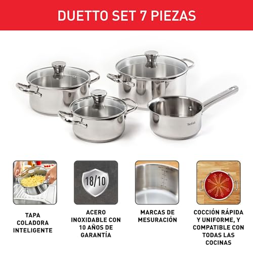 Miniatura 4 de Tefal Duetto - Juego de 3 Ollas 16/20/24 cm + Cazo 16 cm + 3 Tapas, Apto inducción, Thermo-Fusion, Marcas medición, Apto lavavajillas y horno, Acero inoxidable