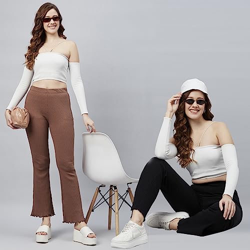 Image of BLINKIN Women's Stretch Fit Mid Rise Ribbed Stretchable Flared Pants | Boot Cut Bell Bottom Pants - Ideal for Yoga & Gym Wear,Casual Wear & Office Wear Trousers