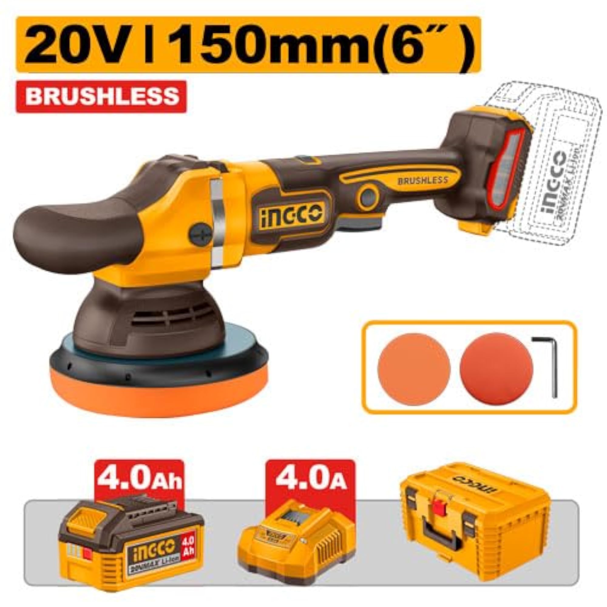 20V Brushless Cordless Polisher 2000-4500 RPM