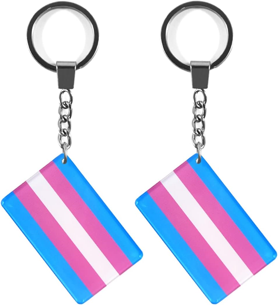 QQSD Transgender Trans Pride Flag Keychain LGBT Key Ring, 2 Pack