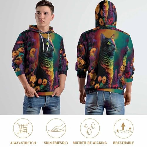 Sweat à capuche 3D Chat Rêveur pull Harajuku turquoise col rond automne unisexe pour un style urbain - 7