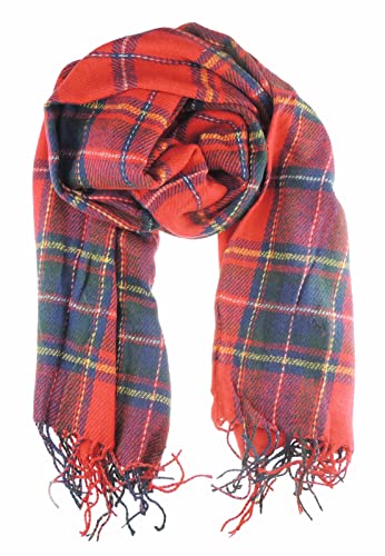 Glamour Girlz Señoras caliente invierno flecos moda bufanda chal Pashmina, Cuadros rojos verdes amarillos, talla única Cover