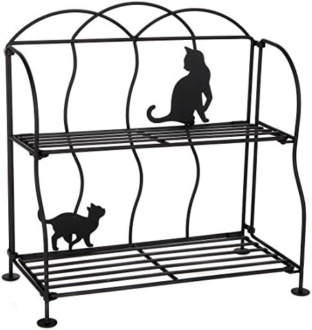 Lily's Home Cat Lovers Black Metal Countertop Wire Shelf Rack, Great for Household Items, Kitchen Organizer, Bathroom Storage and More. Foldable. 2-Tier