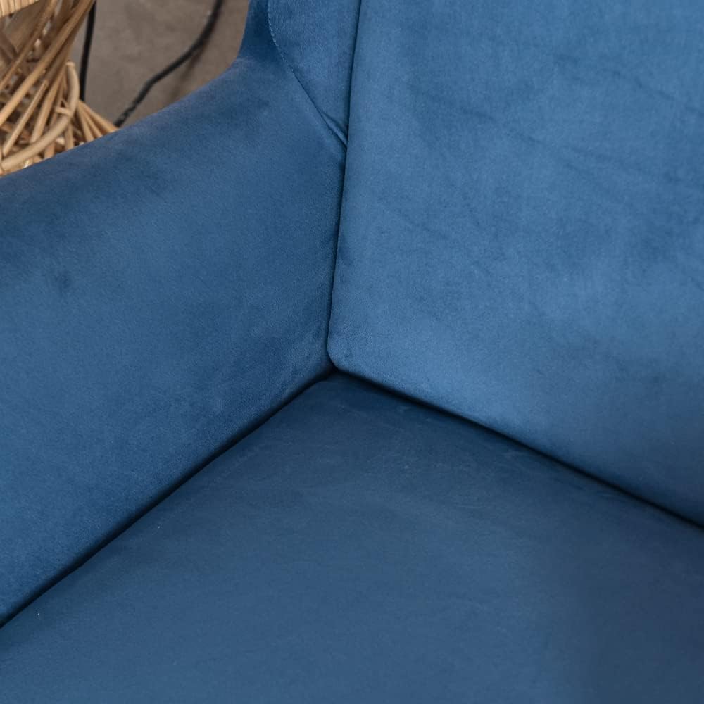 MIFXIN Wingback Chair Slipcovers 2-Piece Velvet Stretch Fabric Wing Chair Cover with Cushion Cover Armchair Furniture Protector with Elastic Bottom for Living Room (Blue)