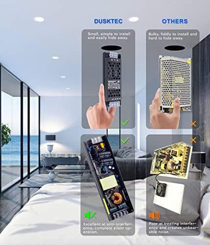 DUSKTEC LED Driver 12V LED Transformer 300W 25A, Slim LED Power Supply AC 240V to DC 12V, Constant Voltage Adapter for LED Strip Lights Cabinet Light G4 MR11 MR16 LED Bulbs LED Display