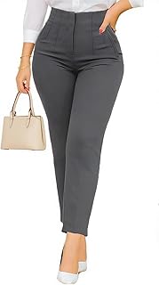 Womens Stretchy Dress Pants 2026 Trendy High Waisted Pleated Straight Le...