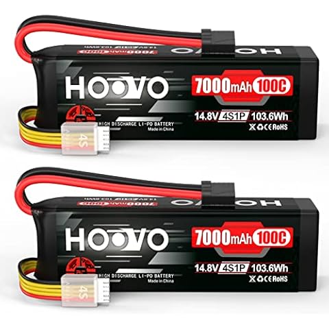 HOOVO 4S 14.8V LiPo Battery 7000mAh 100C RC Battery Metal Plates Compatible for X-Maxx RC Truck Tank RC Car Racing Hobby (2 Pack) Cover