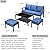 HOOOWOOO Outdoor Patio Furniture Set 4 Pieces Modern 3-Seat Sofa with Ottoman Coffee Table Wicker Patio Conversation Set Bistro Set for All Weather,Denim Blue Cushion