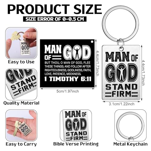 Image of Kenning 24 Sets Father's Day Church Gifts Bulk Man of God Keychains with Card Religious Christian Dad Gift Set Daddy Bible Verse Church Gift Bulk for Father's Day Party Favor Supplies