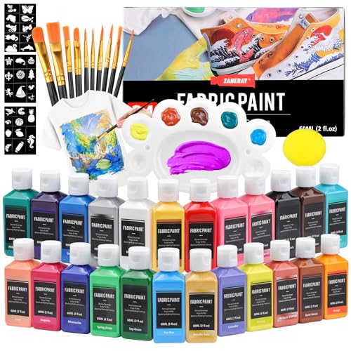 Bateya Pinturas de tela permanentes para ropa, 24 colores, pintura textil de 60 ml para niños, lavable a máquina, pinturas textiles para ropa, camisetas, zapatos, vaqueros, bolsa, con pinceles