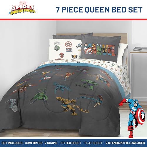 Image of Marvel Comics Avengers Queen Comforter Set 7 Piece Soft Bedding, Gray
