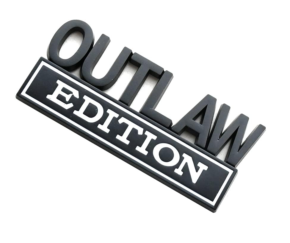 Image of 2PCS Outlaw Edition Emblems, 3D Badge Car Sticker with 3M Strong Adhesive, Fender Replacement for F150 F250 F350 Chevy Silverado 1500 2500 Chevrolet C10 C15 (White)