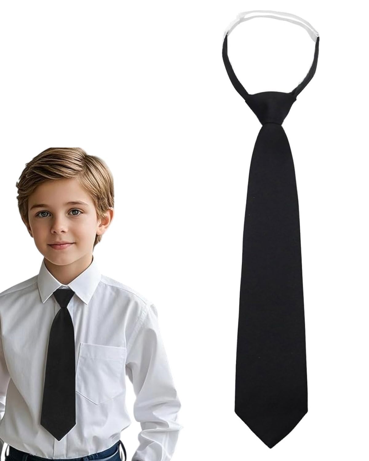 Corbata Formal Negra,corbata niña， Corbata Pre-Atada para Niño, Ajustable y Formal - Microfibra de Color Sólido - Ideal para la Escuela y Eventos - Perfecta para Cumpleaños