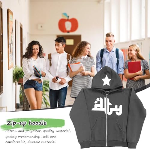 Moletom com zíper Y2K - Jaquetas de moda casual com estampa de letras fofas roupas de outono suétere