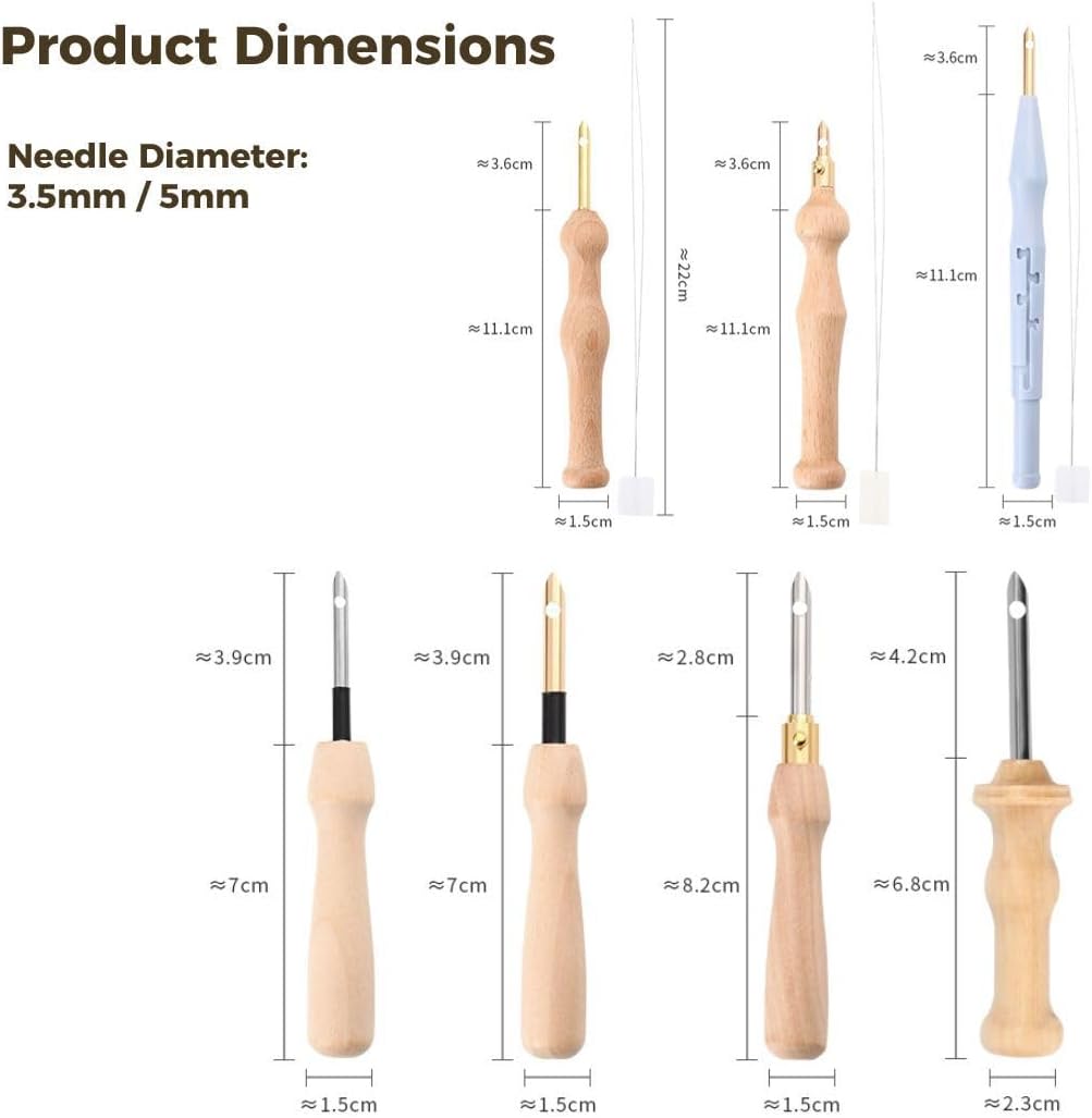 7-Piece Punch Needle Set With Wooden Handles, Includes Threaders For Embroidery And Rug Hooking