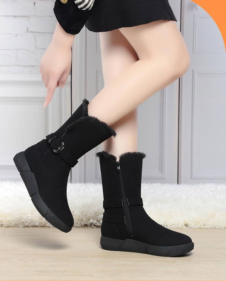 Women's Mid Calf Boots Suede Slouch Snow Booties Shoes Outdoor3