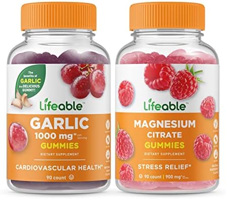 Lifeable Garlic 1000mg + Magnesium, Gummies Bundle - Great Tasting, Vitamin Supplement, Gluten Free, GMO Free, Chewable Gummy