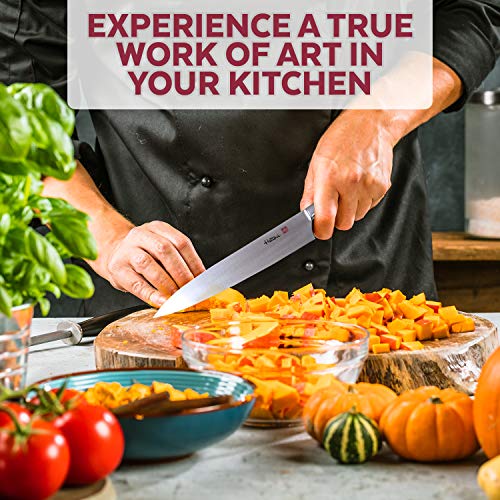 Hattori Japanese Chef’s Knife, FH-6L Professional Gyuto Knife, VG-10 Cobalt Steel Pro Kitchen Knife with Ergonomic Black Linen Micarta Handle, 8.2 inch