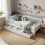 LALAHO Kinderbett mit Schubladen - Montessori Bodenbett mit Rausfallschutz