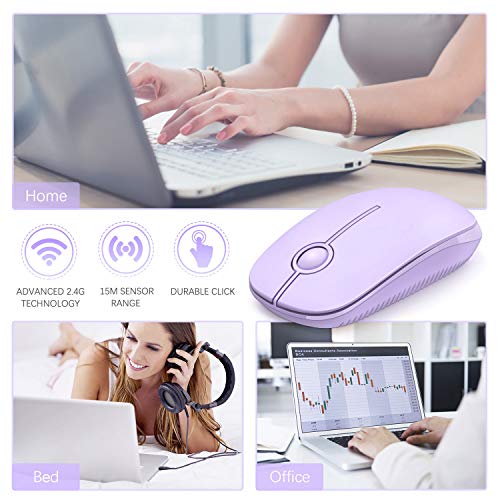 Image of VssoPlor Wireless Mouse, 2.4G Slim Portable Computer Laptop Mouse with Nano Receiver Quiet Silent Optical Mice for Notebook, PC, Laptop, Computer-Light Purple