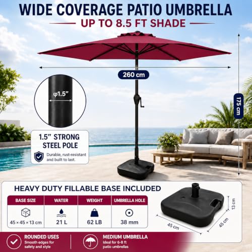 Image of Hukimoyo 8.5Ft Diameter Large Outdoor Patio Cantilever Offset Umbrella with Base Stand, Waterproof Heavy Duty Garden Parasol Sun Shade Canopy, Side Pole Umbrella for Backyard, Poolside, Deck, Lawn, Terrace, Cafe.