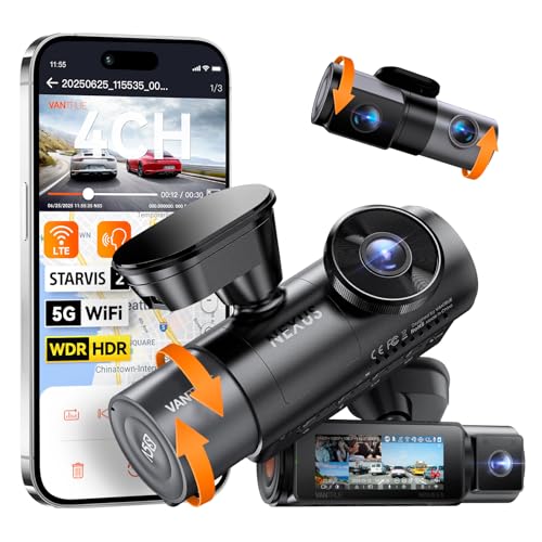 N5S Dash Cam STARVIS 2 a 4 canali per da auto 2.7K+ Dual 1080P+ 1440P anteriore interno e posteriore HDR Wi-Fi 5G Controllo vocale GPS Parcheggio buffer 24 LTE opzionale max 1 TB