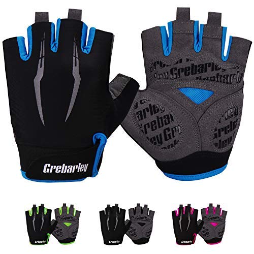 Grebarley Guantes de Ciclismo,Guantes MTB,Adecuado para Ciclismo de Montaña,Todo el Vehículo de Terreno,Bicicleta de Montaña,Guantes de Verano para Hombre/Mujer (Azul, L)
