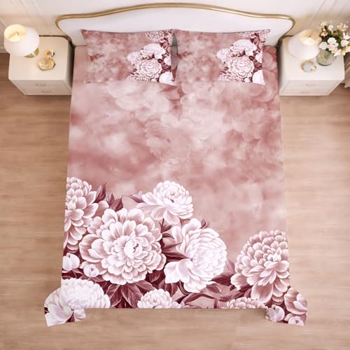 Image of Cloth Fusion Glace Cotton Super King Size Flat Bedsheet 108 x 108 Inch with 2 Pillow Covers (Dusky Rose)