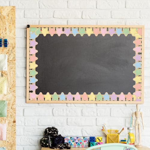 Image of Whaline 32.8ft Star Bulletin Board Border Pastel Color Star Die-Cut Rolled Border Trim with Gold Edge for Back to School Classroom Chalkboard Wall Decoration