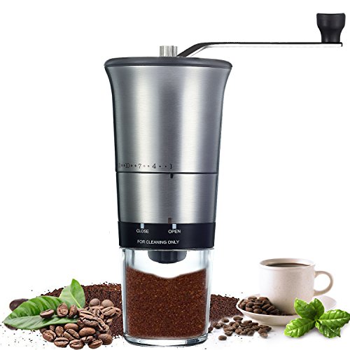 QcoQce Manual Coffee Grinder - Adjustable Hand Grinder - Ceramic Conical Burr Mill - Mini Portable Home Kitchen Travel Coffee Bean Grinder/Coffee Mill - Perfect Gift for Every Coffee Lover