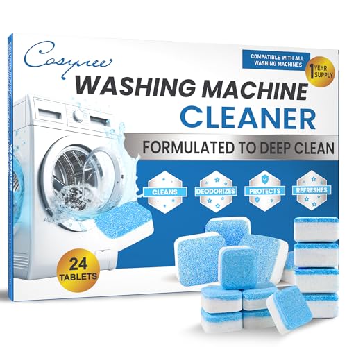 24 Washer Cleaner Tablets – Deep Cleans & Deodorizes All Washers, Removes Grime & Odor, Powerful Descaling Formula, Eco-Friendly, 1-Year Supply, Septic Safe