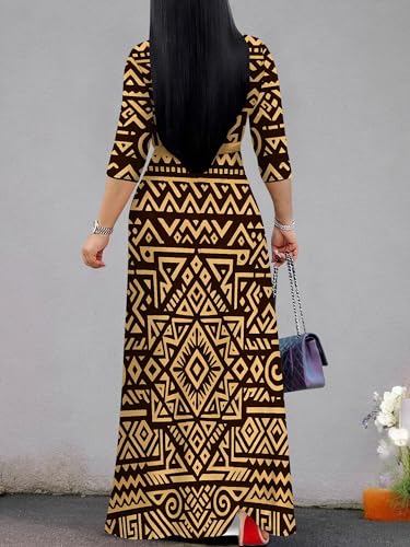 Image of PinkPatty Plus Size Maxi Dresses for Women Casual Flowy Long Dress 3 /4 Sleeve V Neck Wrap Dress with Belt
