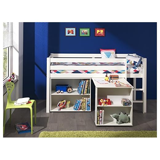 Vipack 'Bilett picohsbubi14 Pino våningssäng med skrivbord och bibliotek tall massiv vit
