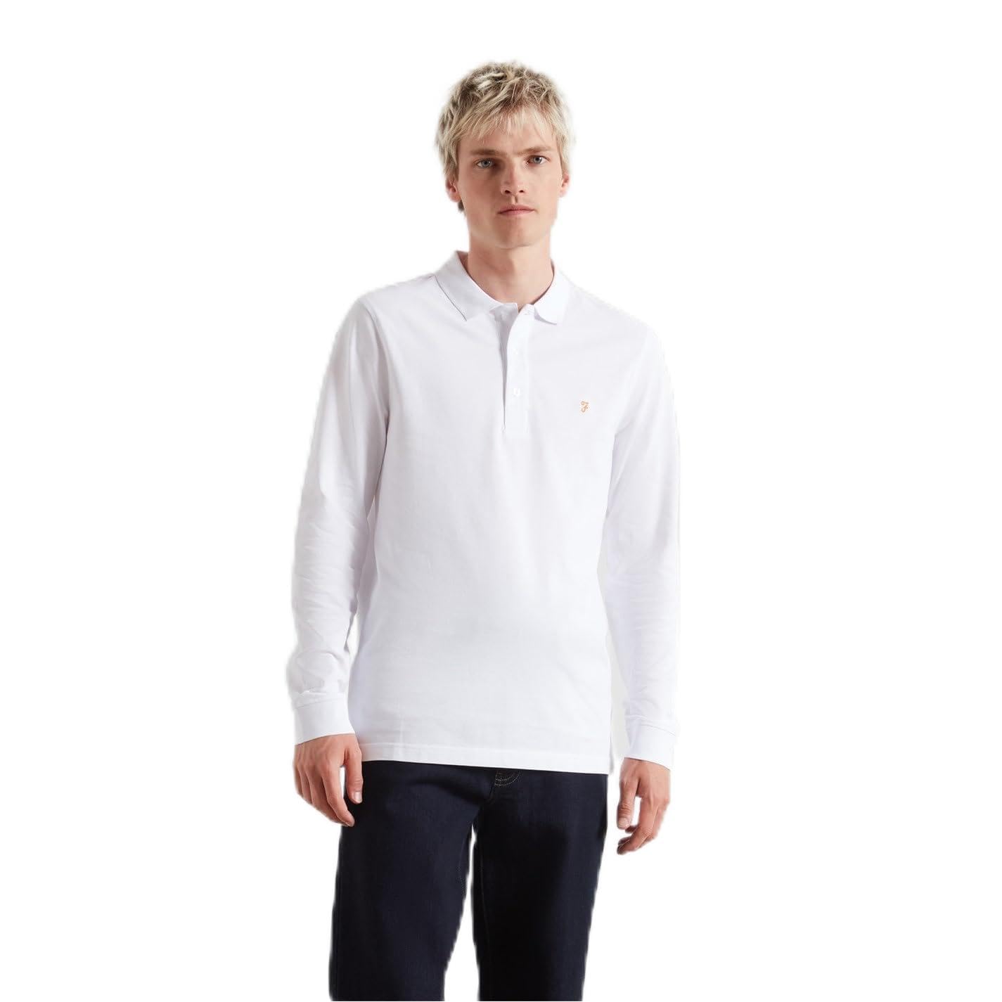 Farah Men's Long-Sleeve Polo Shirt - White 104 - X Large