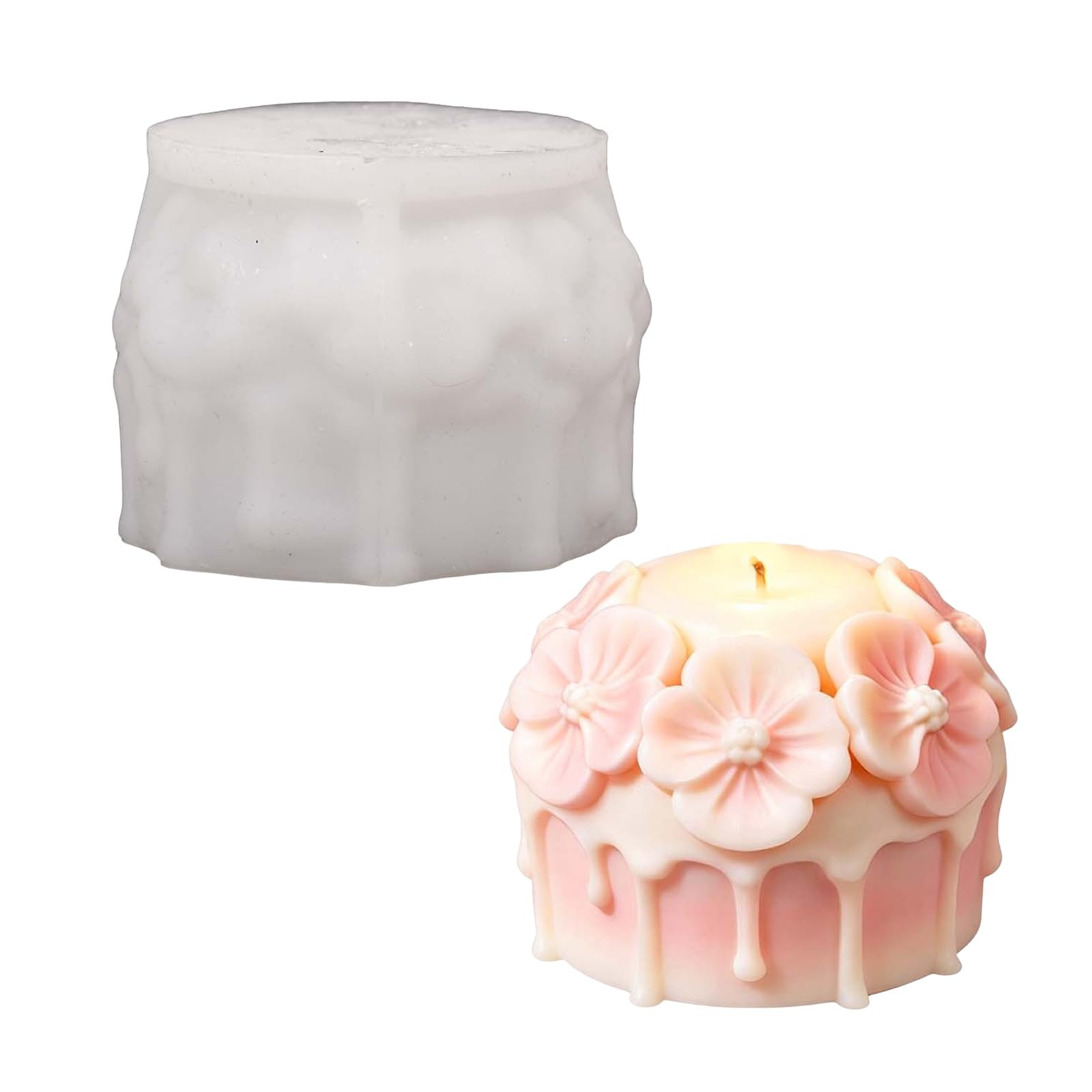 Blossom Mold in White Silicone, 3.74 X 3.74 X 2.75 in Round Cake Form for Hand Casting, Resin Craft, and Plaster Decor Pieces Flower Casting Mold Blossom Cake Form Round Relief Single Cavity
