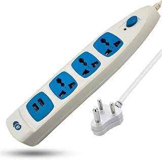 APPSTER Extension Board 3 Universal Sockets, 2 USB Fast Port + 1 Switch with LED Indicator 6A Socket 230 Volts Power Strip... Price In India
