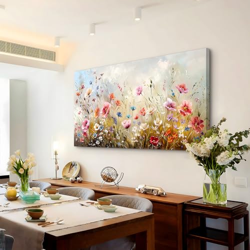 crmotu Large Wall Art for Living Room, Flower Market Botanical Prints, Floral Nature Decor Canvas Pictures, Meadow Wildflower Rustic Home Decorations, Modern Bedroom Farmhouse Wall Decor 30"X60"