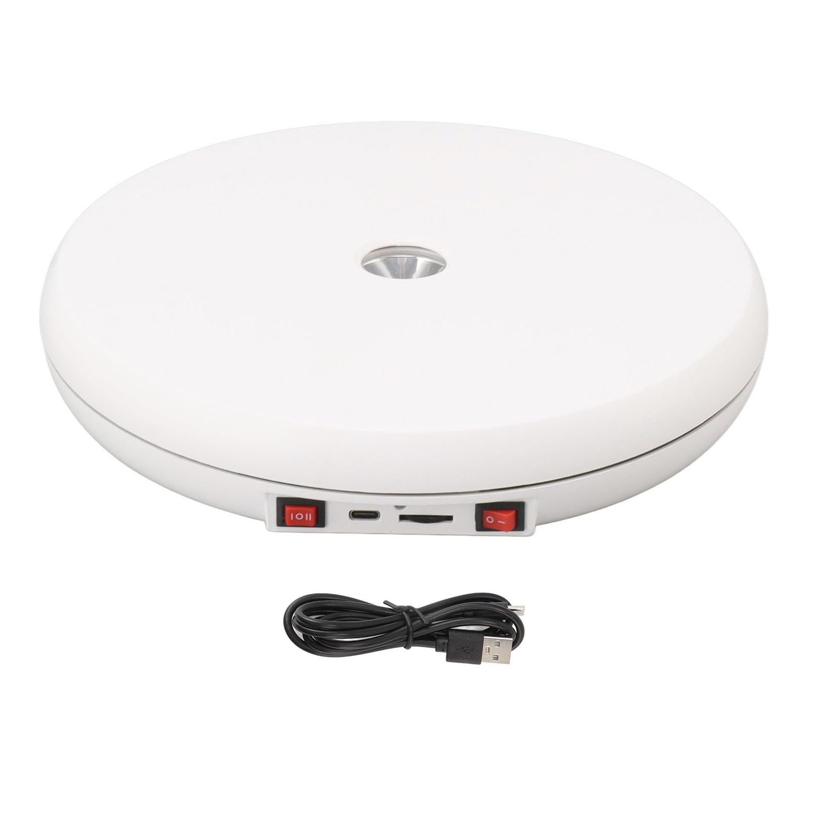 Mumusuki Présentoir Rotatif motorisé, Présentoir à Plateau Tournant Rotatif motorisé électrique avec Lumière LED de 10 Pouces/25cm de Diamètre 20kg pour Affichage de Magasin (Blanc)