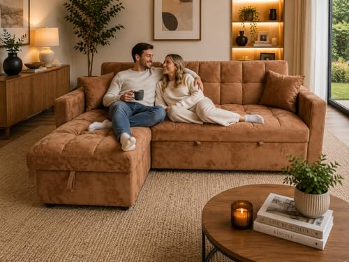 ZANGELI Dark Brown 3-Seater Sofa Bed with Storage Convertible Click-Clack Sleeper Couch Modern Space-Saving Pull-Out Sofa for Living Room & Guest Room