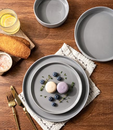 Image of AmorArc Ceramic Dinnerware Set for 4 | Speckled Stoneware Plates and Bowls with unglazed terracotta | Scratch Resistant, Dishwasher & Microwave Safe Dishes Sets- 12-Pcs Gray