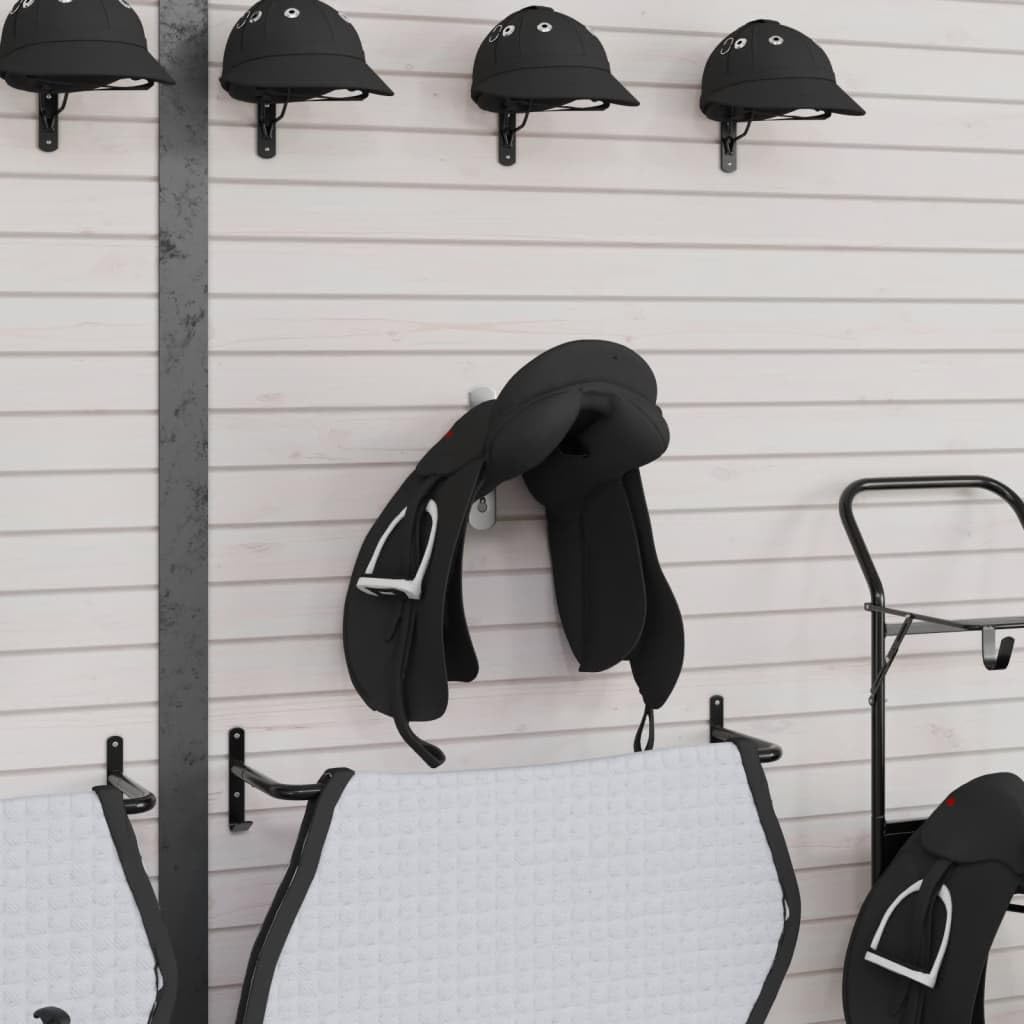 Supporto per sella con gancio, pieghevole, in ferro, nero, salvaspazio, portatile, adatto per selle western e dressage, stabile supporto da parete per stalla, camera da sella, rimorchio per