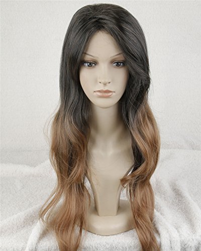 Superwigy Long Two Tone Black and Brown Ombre Wigs Celebrity Wig for Women Big Wave Female Wavy Wig Heat Resistant