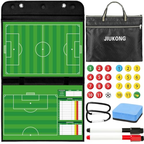 Magnetic Soccer Coaching Board with Carry Bag Dual-Sided Tactical Dry Erase Board for Coaches - Complete Kit with 24 Magnets Markers & Fence Clips - Portable Football Strategy Board
